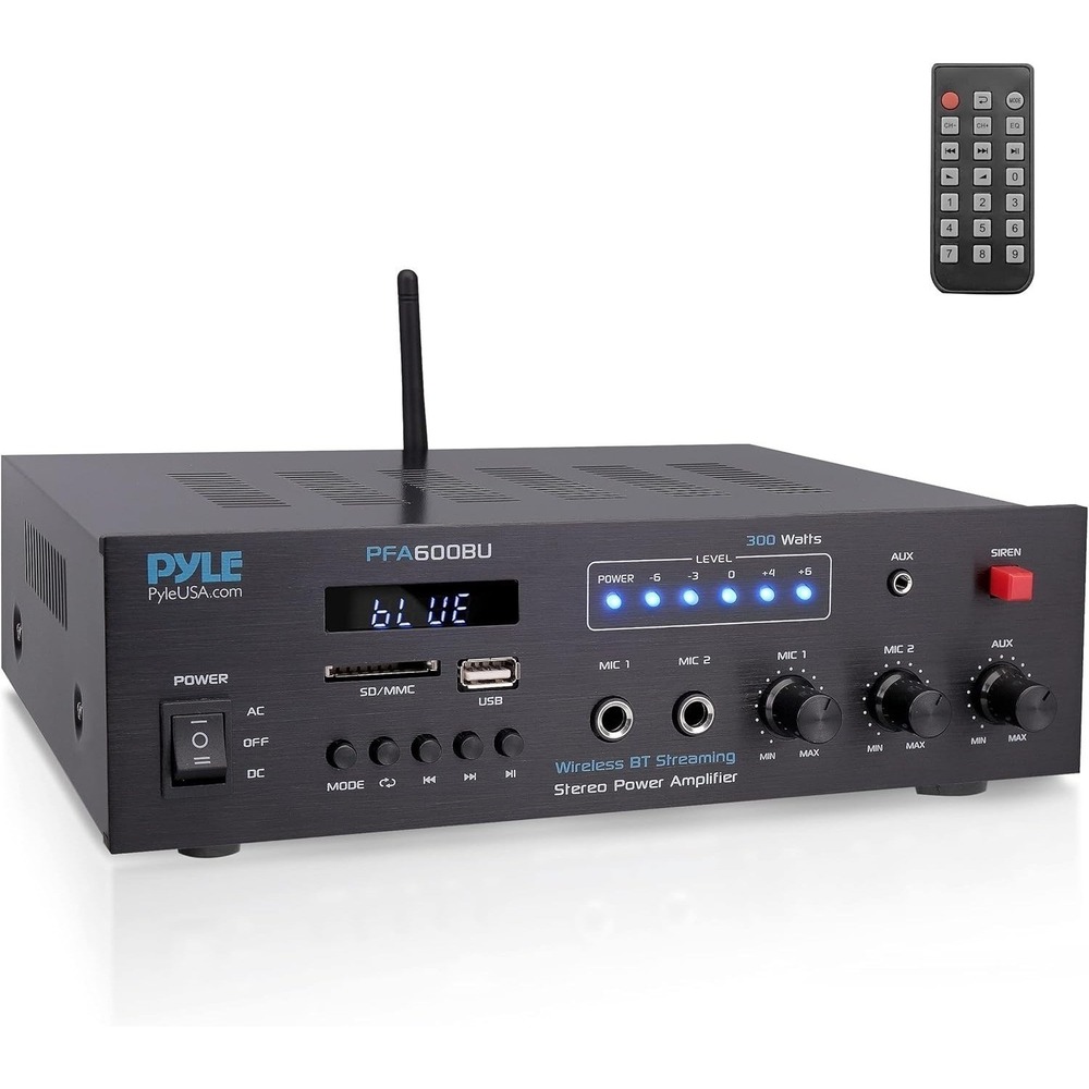 Pyle PFA600BU 2-Channel PA Bluetooth Karaoke Amplifier w/ FM, USB/SD, Mic, Remot